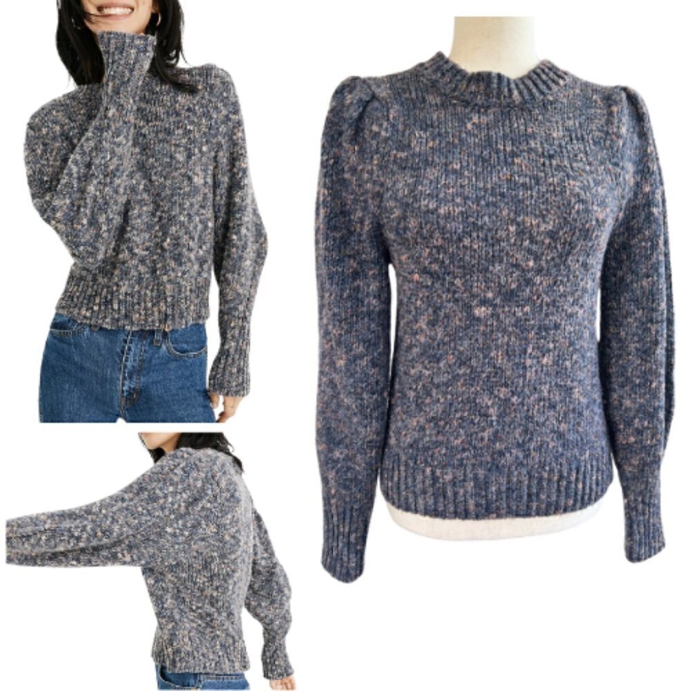 MADEWELL Pleat-Shoulder Marled Wool-Blend Pullover Sweater Size M